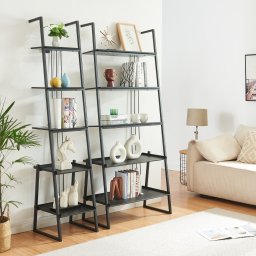 Set 2 rafturi tip scara Storfjord, metal si PAL, negre, 5 polite