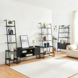 Set mobilier living Storfjord cu 3 rafturi si masa TV, negru