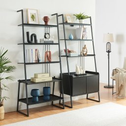 Set mobilier Storfjord 2 piese cu biblioteci tip scara si dulap, negru