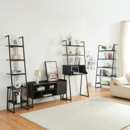 Set mobilier Storfjord 4 piese cu birou, 2 rafturi si comoda TV, negru