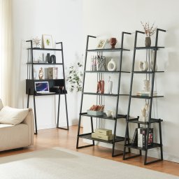 Set mobilier birou Storfjord cu 2 rafturi tip scara, negru