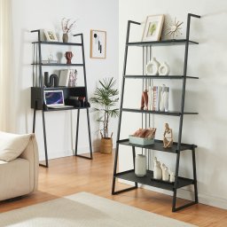 Set mobilier Storfjord cu birou si biblioteca tip scara, negru