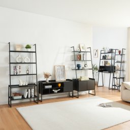 Set mobilier Storfjord 5 piese cu birou, rafturi si comoda TV, negru