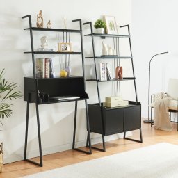 Set mobilier Storfjord cu birou si raft scara cu dulap, negru