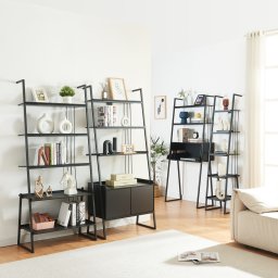 Set mobilier birou Storfjord cu birou si 3 rafturi tip scara, negru