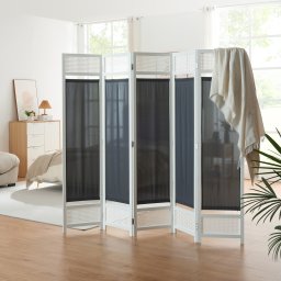 Paravan camera Dorotea, 5 panouri, 200x170 cm, alb/gri închis