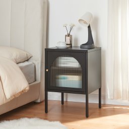 Noptiera metalica Karlskrona cu sticla striata, negru mat, 60 cm
