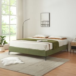 Pat dublu tapitat Lilla 180x200 cm, cord verde, cu somiera