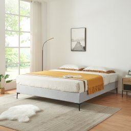 Pat dublu tapitat Lilla 160x200 cm, gri deschis, cu somiera
