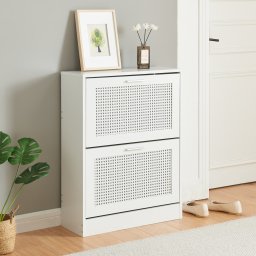 Pantofar alb Vesilahti cu 2 clapete si front tip ratan, 80x60x24 cm