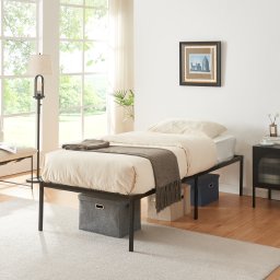 Pat metalic single Vardo 90x200 cm, negru, din otel [en.casa]