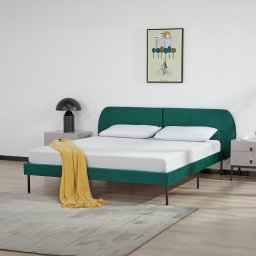 Pat tapitat Porvoo din catifea 160x200 cm, verde închis, cu somiera