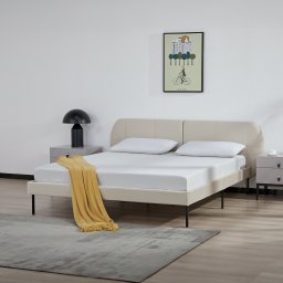 Pat tapitat Porvoo din catifea, 160x200 cm, bej, cu somiera