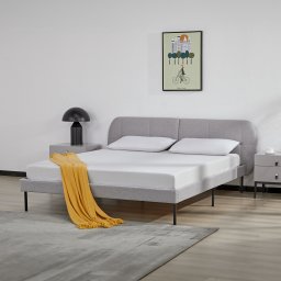 Pat tapitat Porvoo 160x200 cm gri cu somiera si tablie confortabila