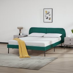 Pat tapitat Porvoo din catifea 140x200 cm, verde închis, cu somiera