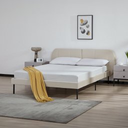 Pat tapitat Porvoo din catifea, 140x200 cm, bej, cu somiera