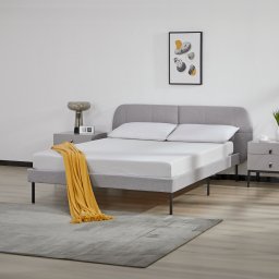 Pat tapitat Porvoo 140x200 cm gri cu somiera si tablie confortabila