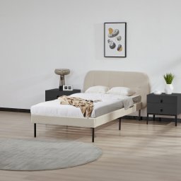 Pat tapitat Porvoo din catifea, bej, 90x200 cm, cu somiera