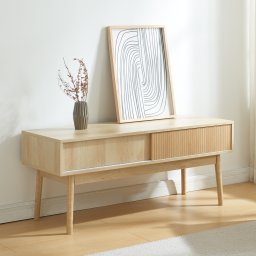 Comoda TV Landskrona 115x40x48 cm cu 2 usi glisante, aspect stejar