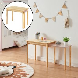 Birou copii extensibil din lemn natur si roz, 60x38x51,5 cm