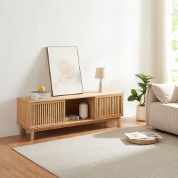 Comoda TV din bambus natur 150x42x50 cm cu usi glisante