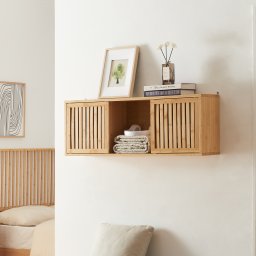 Raft de perete Ypaja din bambus cu usi glisante, 93x20x33 cm
