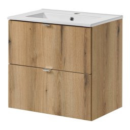 Dulap baie suspendat cu lavoar ceramic Skelbolu 60 cm, stejar