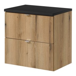 Dulap baie suspendat cu 2 sertare, 60 cm, stejar si negru, Skelbolu