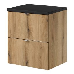 Dulap baie suspendat cu 2 sertare Skelbolu 50 cm stejar si negru