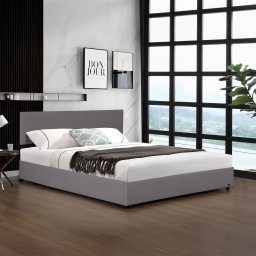 Pat tapitat Juva din cord, cu somiera rabatabila si lada, 140x200 cm, gri