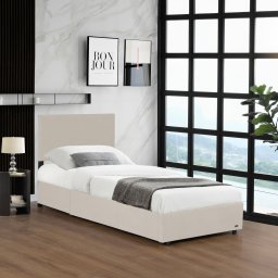 Pat tapitat Juva din cord, cu somiera rabatabila 90x200 cm, bej