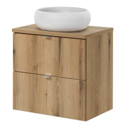 Dulap baie suspendat cu lavoar ceramic si 2 sertare, 60 cm, stejar