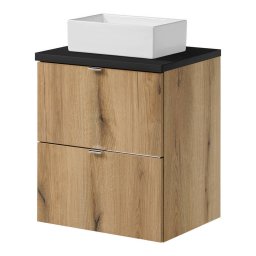 Dulap baie suspendat cu lavoar Skelbolu 50 cm, stejar si negru