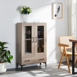 Vitrina living Sonoma cu 2 usi din sticla si sertar, 70x31x115 cm