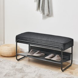 Banca pentru pantofi Lillehammer 90x37x42 cm, negru, cu sezut tapitat