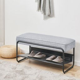Bancheta pentru pantofi Lillehammer 90x37x42 cm, gri, cu sezut tapitat