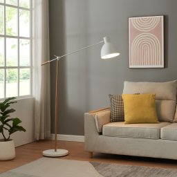 Lampadar Banchory din metal, 163 cm, aspect lemn si alb