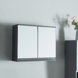 Dulap baie cu oglinda Overath, gri, suspendat, 60x20x49,5 cm