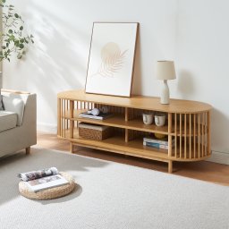 Comoda TV Jarvenpaa din bambus, natur, 150x48x50 cm, 4 rafturi