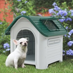 Cusca pentru caine Bello din plastic, alb-verde, 87x72x75 cm