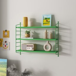 Raft de perete modular verde, metalic, cu 3 polite, Strängnäs