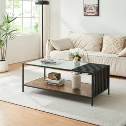 Masa de cafea Pärghos 120x60x45 cm negru, stejar închis si sticla