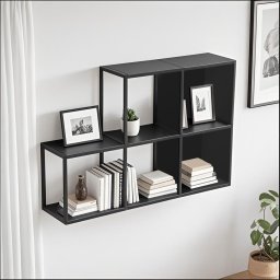 Set 5 rafturi de perete modulare cu panouri laterale, negre, din otel