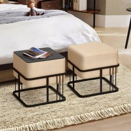 Set 2 taburete patrate cu functie de masa, stivuibile, bej