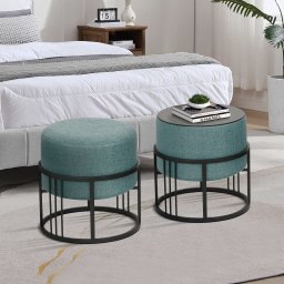 Set 2 taburete rotunde cu functie masa, verde, design modern