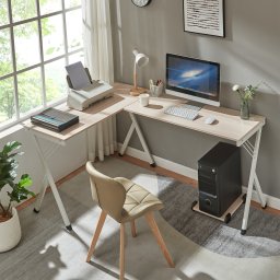 Birou de colt în L Tarielarg cu suport PC, aspect stejar, 158x120x75 cm