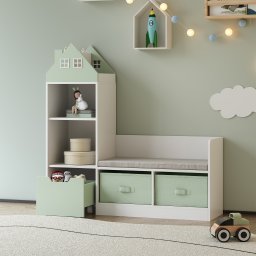 Banca cu raft pentru copii Vipsali 100x99x30 cm, verde menta/alb