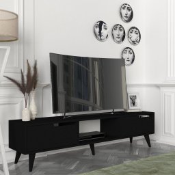 Comoda TV Kullila 160x35x40 cm neagra, cu 2 usi si raft deschis