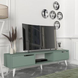 Comoda TV Kullila 160x35x40 cm verde cu alb, 2 usi