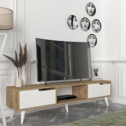 Comoda TV Kullila 160x35x40 cm, stejar natur si alb, [en.casa]